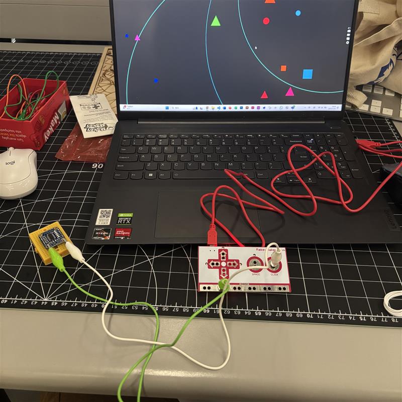 In the second attempt, my teammate and I thought we needed to use alligator clips to clamp onto the metal touch points on the sensor. However, this also didn’t work well, as the clips kept slipping off.