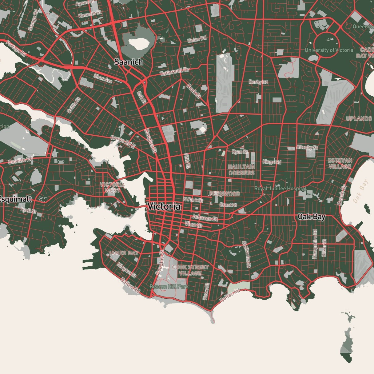 This is a Christmas themed map. In addition to the main red and green color scheme, I purposely designed the green space to be white to simulate snow.