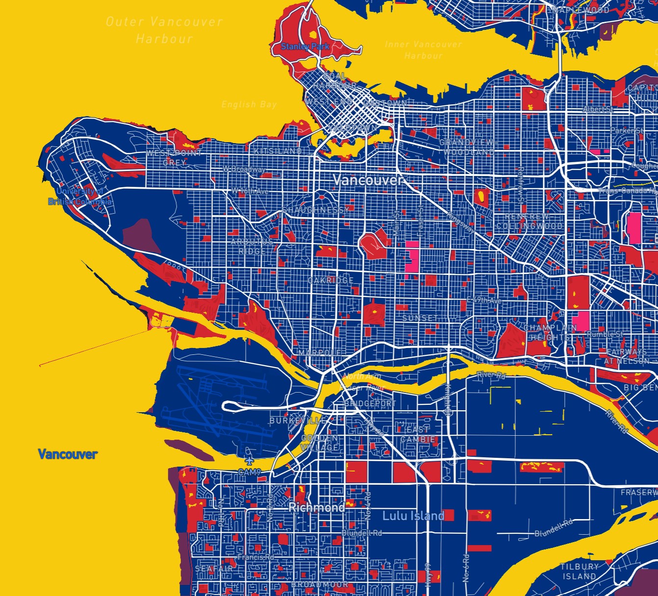 In this design, I tried to use the colors of BC's provincial flag as a reference color, as provincial flags can often represent a region. However, the B.C. flag was over saturated and I got a very exaggerated color scheme. Therefore, in this attempt, I learned that even with an existing design, we may need to modify and adjust it according to the needs when using it.
