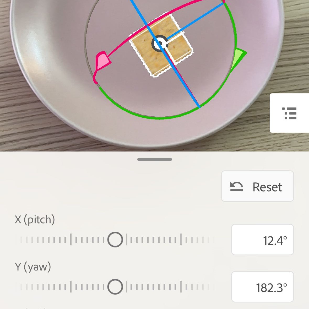 I tried editing and modifying the 3D model directly on the Adobe Aero application for the iPhone. It was easier than I thought it would be, with basic zooming in, zooming out, moving, and rotating all possible. Since we don't have any other reference when editing Aero on the computer, sometimes the result doesn't match what we want, and by making adjustments in real time, we can more easily get the effect we want.